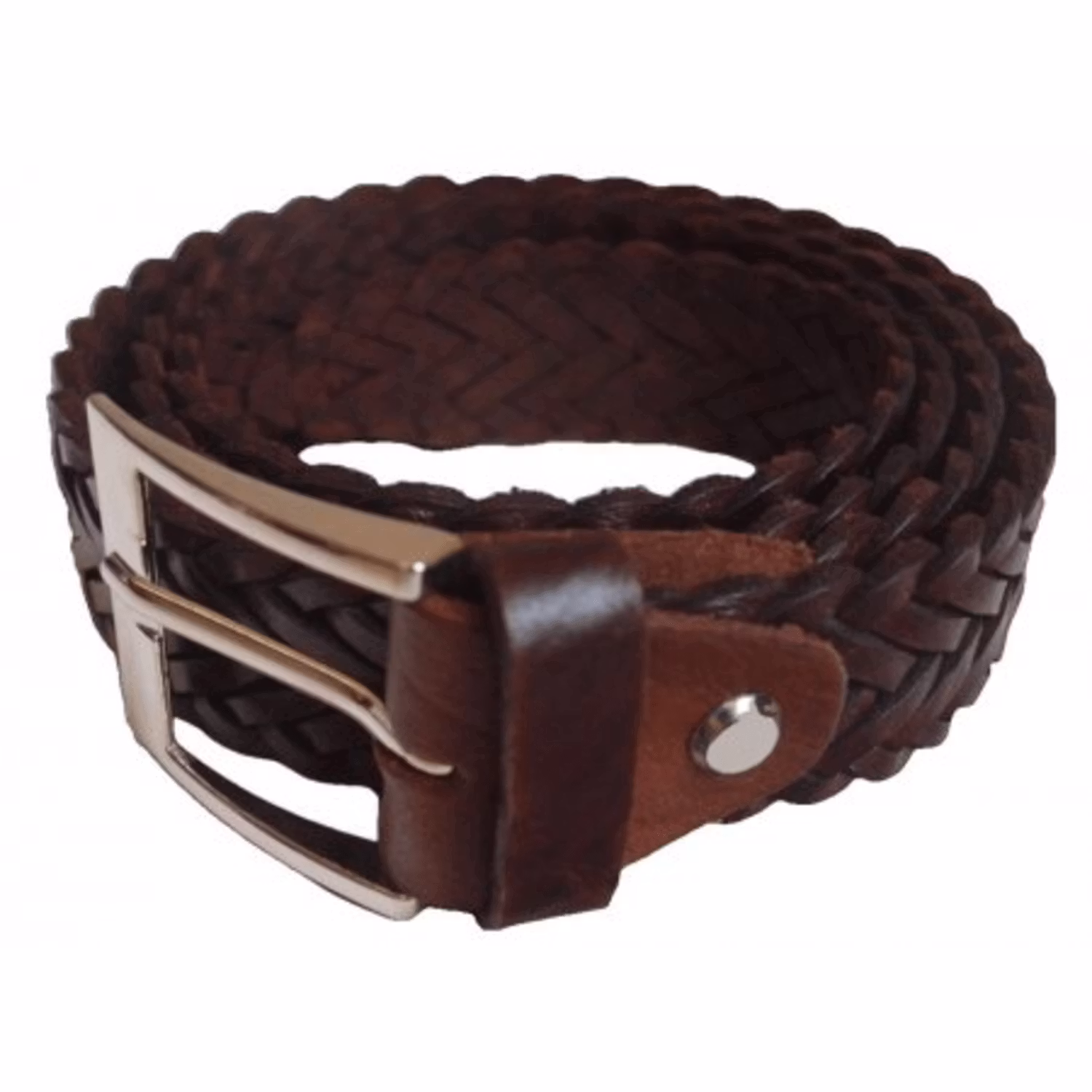 Flätat läderbälte mörkbrun 125 cm dam/herr