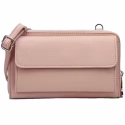 Axelremsväska/mobilväska i läder pastellrosa