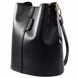 Väska i läder bucket bag svart