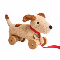 Mjuk hund trähjul - dragleksak