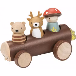 Träbil timmer med träfigurer Tender leaf