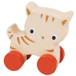 Träkatt på hjul babyleksak