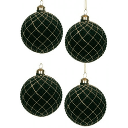 4-pack julgranskulor glas 8 cm grön sammet rutig