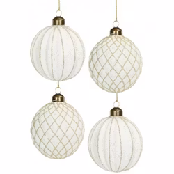 Julgranskulor glas vita med glitter 4-pack