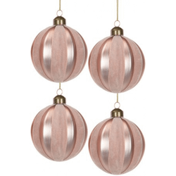 Julgranskulor glas rosa med sammet 4-pack