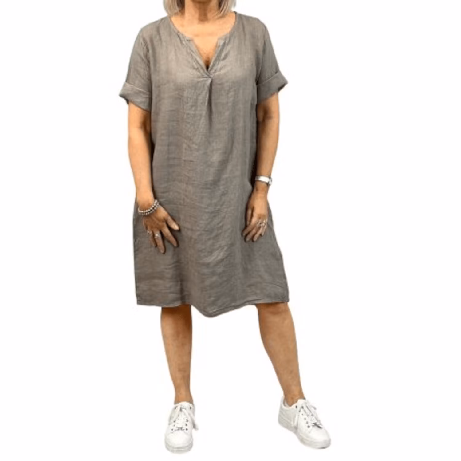 Linnetunika kort ärm taupe Hildur