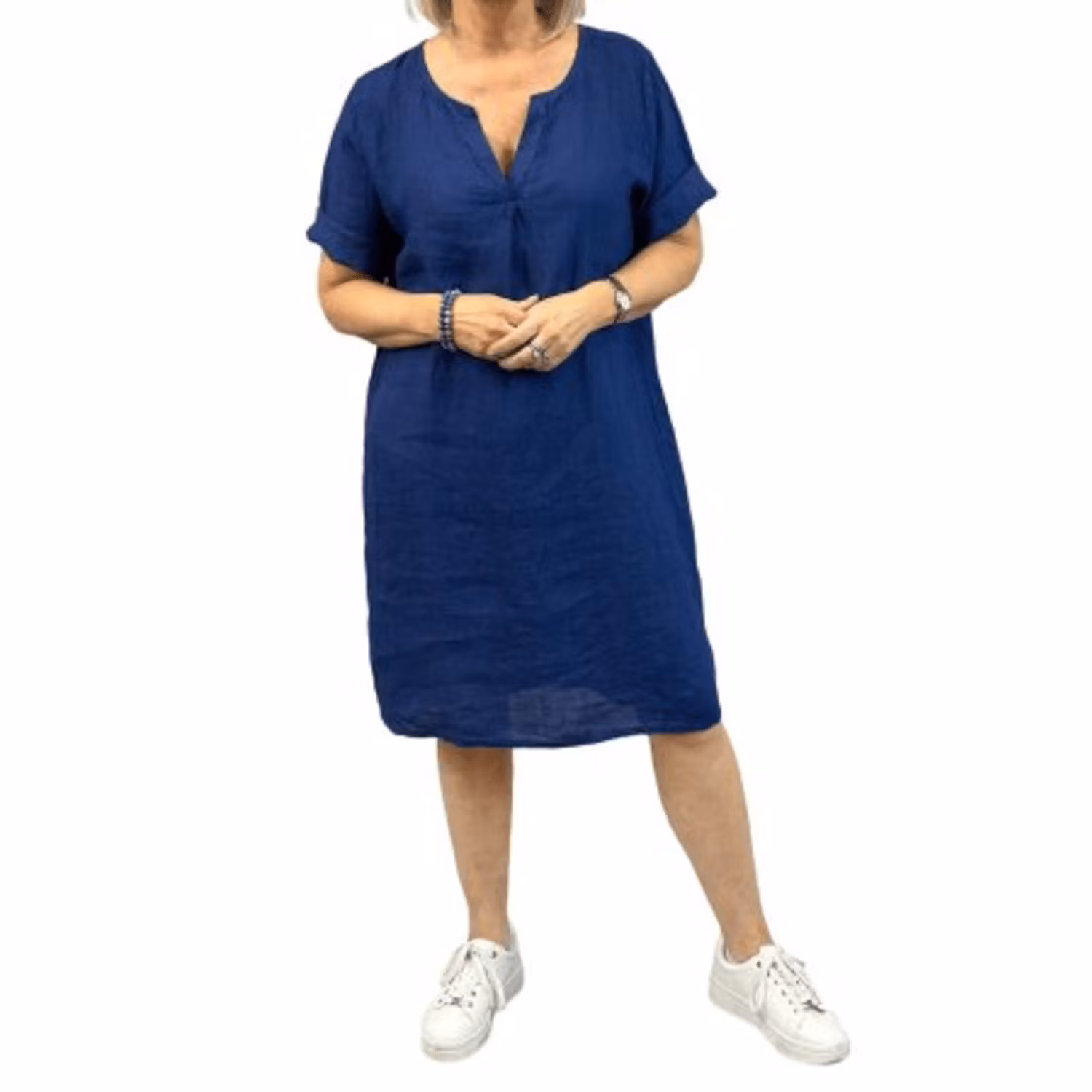 Linnetunika kort ärm navy Hildur