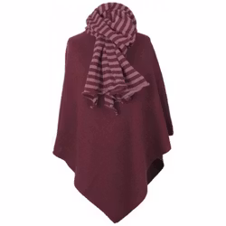 Poncho kall vinröd ull Mariedal jacquard