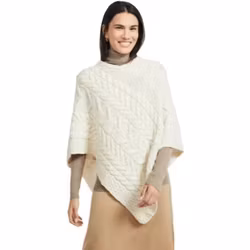 Poncho merinoull kabelstickad cremevit