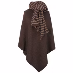 Poncho mörkbrun ull Mariedal jacquard