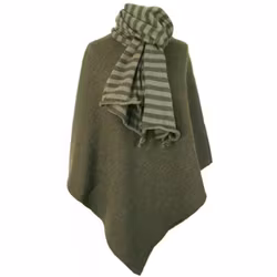 Poncho mossgrön ull Mariedal jacquard
