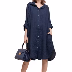 Skjortklänning linne Marcella plus 40-44 marina
