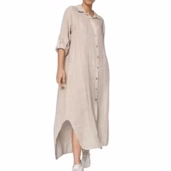 Lång skjortklänning linne Maddalena 36-42 beige