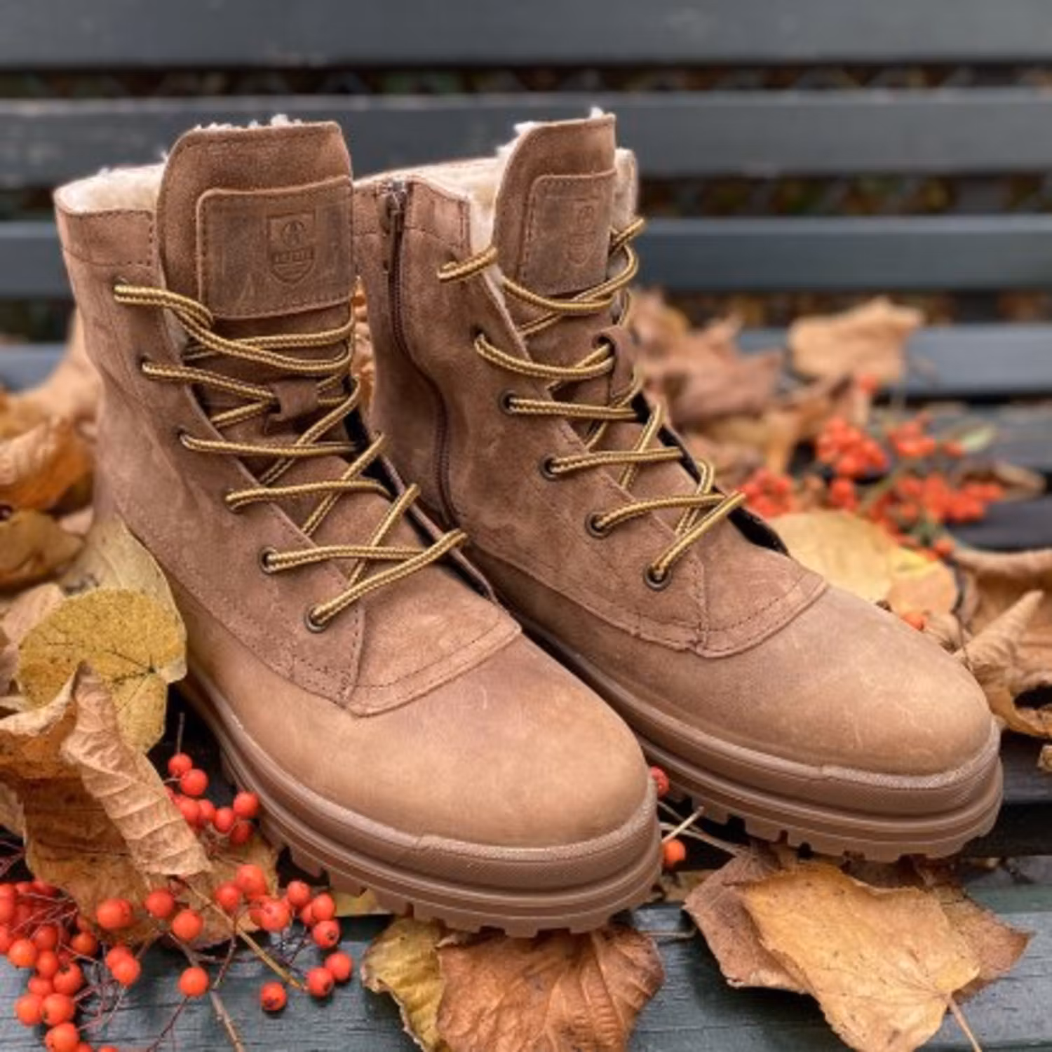 Vinterkängor med broddar dam Aosta cognac