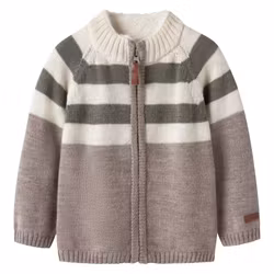Barnkofta 100% merinoull beige med ränder