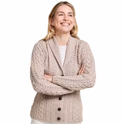 Kofta ull kabelstickad sjalkrage varmbeige