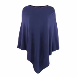Poncho rund hals 100% merinoull blå – onesize