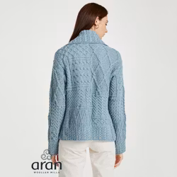 Kofta ull kabelstickad blå med knapp