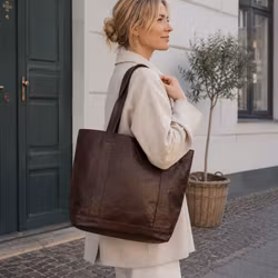 Läderväska shopper Berber mörkbrun