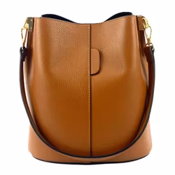 Väska i läder bucket bag cognac