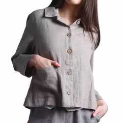 Linnejacka dam kort med knappar beige