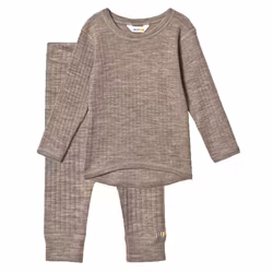 Underställ barn 2 delar 100% merinoull sesam