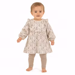 Barnset klänning och leggings Müsli – Cornflower Beige/Walnut