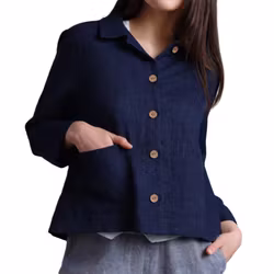 Linnejacka dam kort med knappar navy