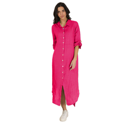 Lång skjortklänning Maddalena plus 40-44 bougainvillea linne