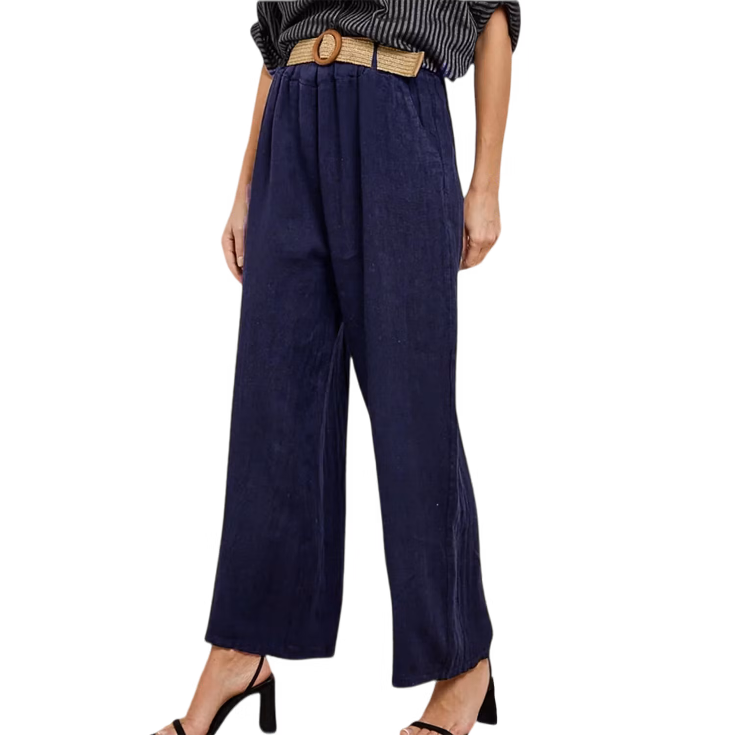 Vida linnebyxor dam i klassiskt mörkblått, resår i midjan och fickor.