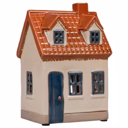 Keramikhus lykta värmeljus beige blå dörr