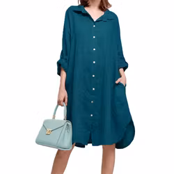 Skjortklänning linne Marcella plus 40-44 turchese scuro