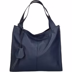 Läderväska marin rymlig axelväska i äkta läder