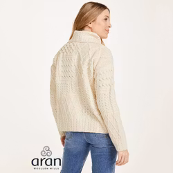 Kofta ull kabelstickad naturvit med knapp