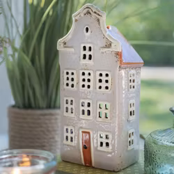 Keramikhus lykta värmeljus grålila