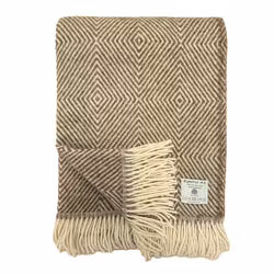 Ullpläd 100% ull beige gåsöga med fransar 130x180 cm