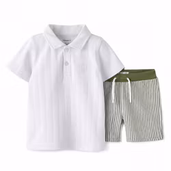 Name It sommarset barn grönrandiga shorts och vit pikétröja