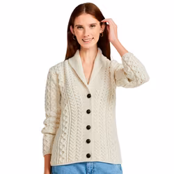 Kofta ull kabelstickad sjalkrage naturvit