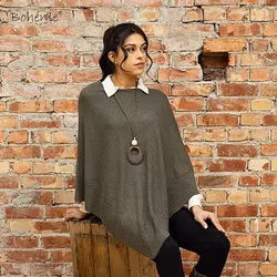 Poncho rund hals 100% merinoull olivgrön – onesize