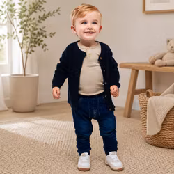 Mjukisjeans baby med resår och snörning - mörkblå