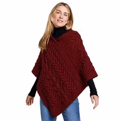 Poncho merinoull kabelstickad rödmelerad
