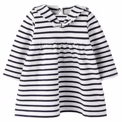 Klänning lång ärm ekologisk bomull randig marinblå