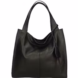 Läderväska svart rymlig axelväska i äkta läder