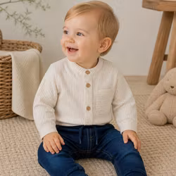 Bodyskjorta baby i ekologisk bomull randig beige