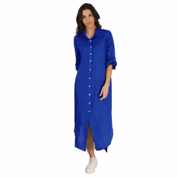 Lång skjortklänning Maddalena plus 40-44 blu reale linne