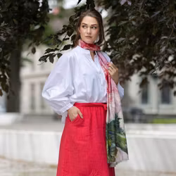 Sjal ull/viskos 70x180 cm mönstrad rosa blommor