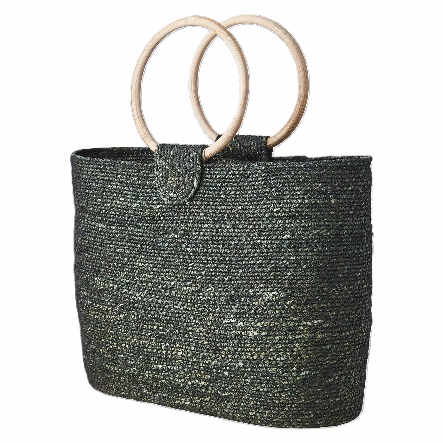 Stråväska flätad mörkgrön 35x25 cm bambuhandtag