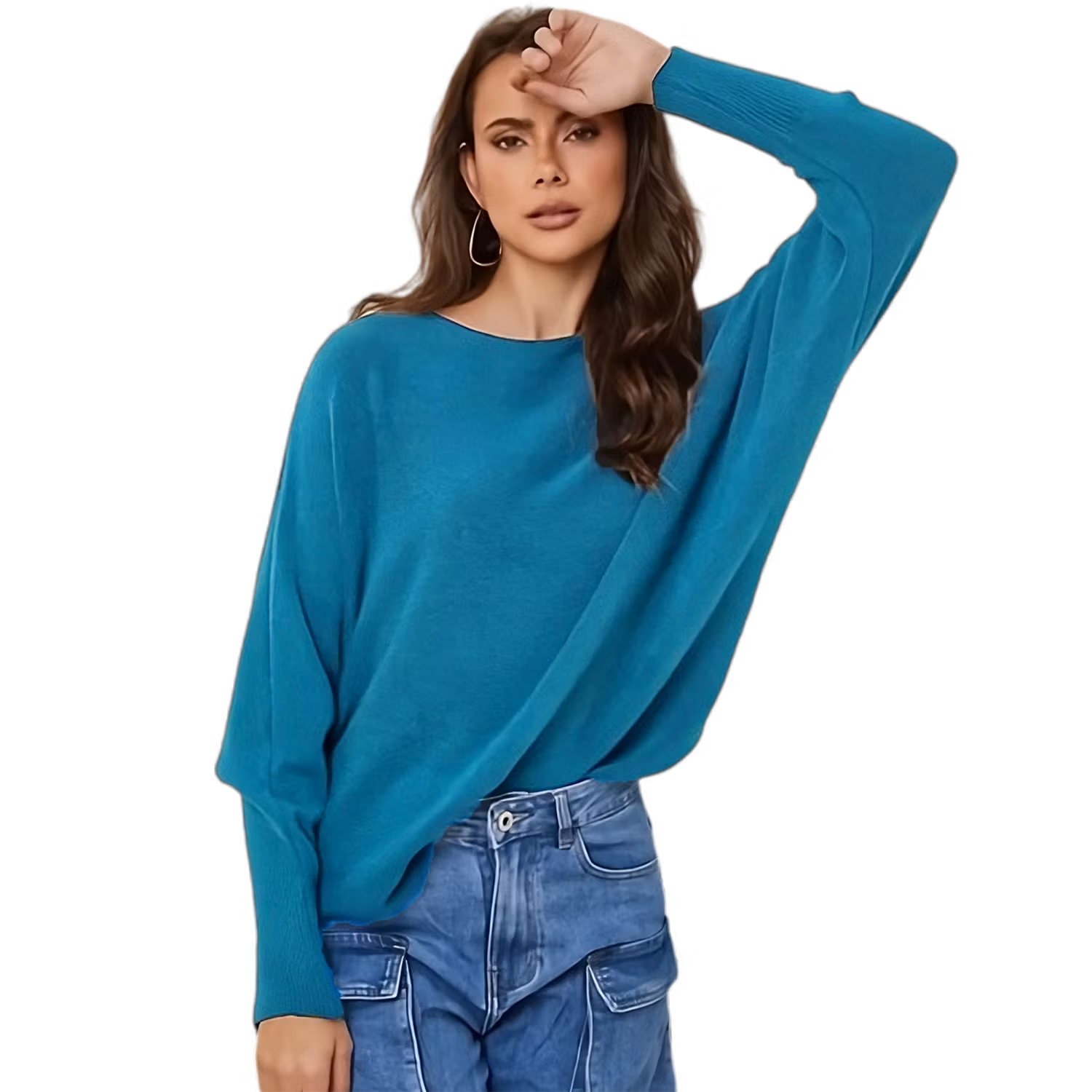 Turkos finstickad tröja med båthals - härlig viskosmix med kashmir