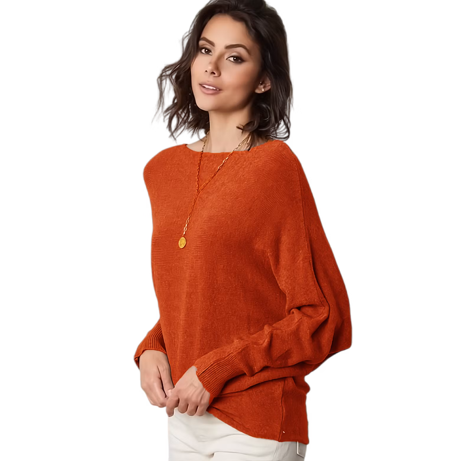 Stretchig pumpafärgad tröja i viskosmix med cashemere - pingvinärm och  båthals