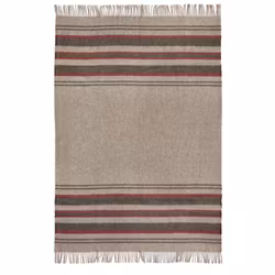 Ullpläd 100% ull beige/rödbrun rand med fransar 130x200 cm